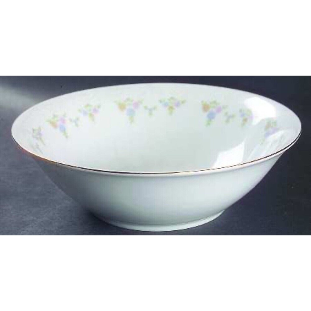 China Pearl Rainbow  9 Inch Vegetable Bowl VTG Floral Rim, Embossed Scrolls